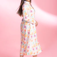 Yellow Chintzy Pink Rayon Dress