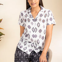 Kaleidoscopic Black Rayon Shirt Pyjama Set