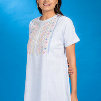 Opal Night Blue Cotton Long Nighty