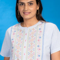 Opal Night Blue Cotton Long Nighty