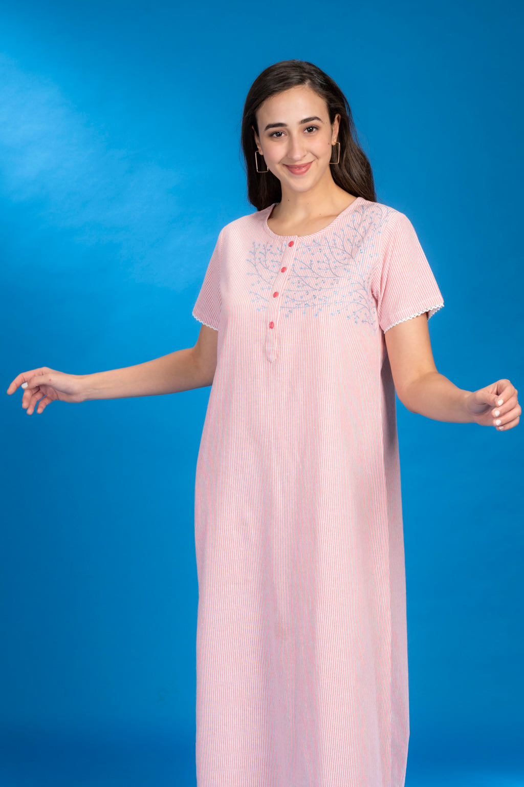 Zircon Pink Cotton Long Nighty