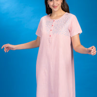 Zircon Pink Cotton Long Nighty
