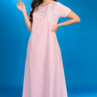 Zircon Pink Cotton Long Nighty