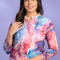 Love Bind Blue Rayon Shirt Pyjama Set