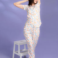 Dreamy Eyes Blue Rayon Shirt Pyjama Set