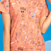 Kito Vibe Brick Cotton Top With Pyjama Set