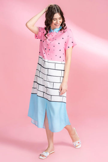 Blue Dearest Pink Rayon Dress