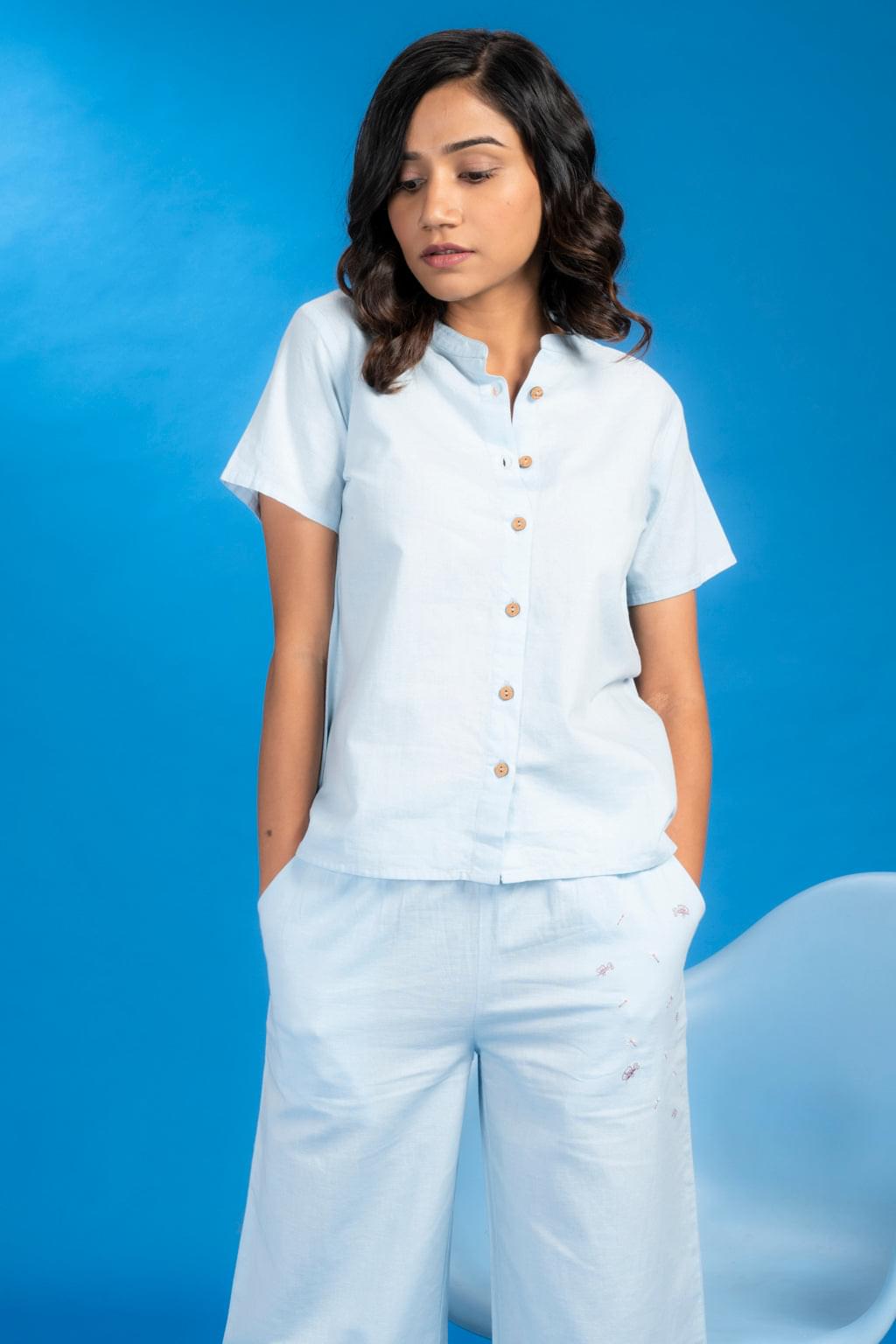 Blue New & You Blue Cotton Shirt - Pyjama Set