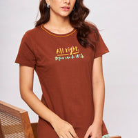 Mint Sienna Knitted Cotton Brown T-Shirt - Pyjama set
