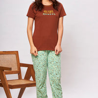 Mint Sienna Knitted Cotton Brown T-Shirt - Pyjama set