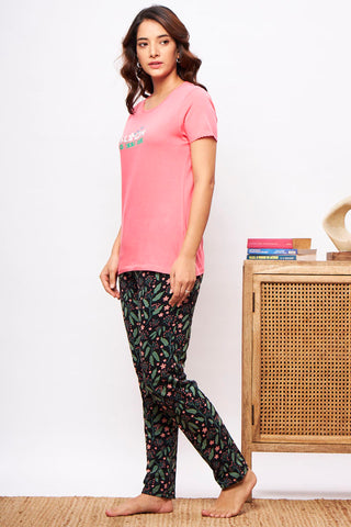 Sepal Knitted cotton Pink T-Shirt - Pyjama set
