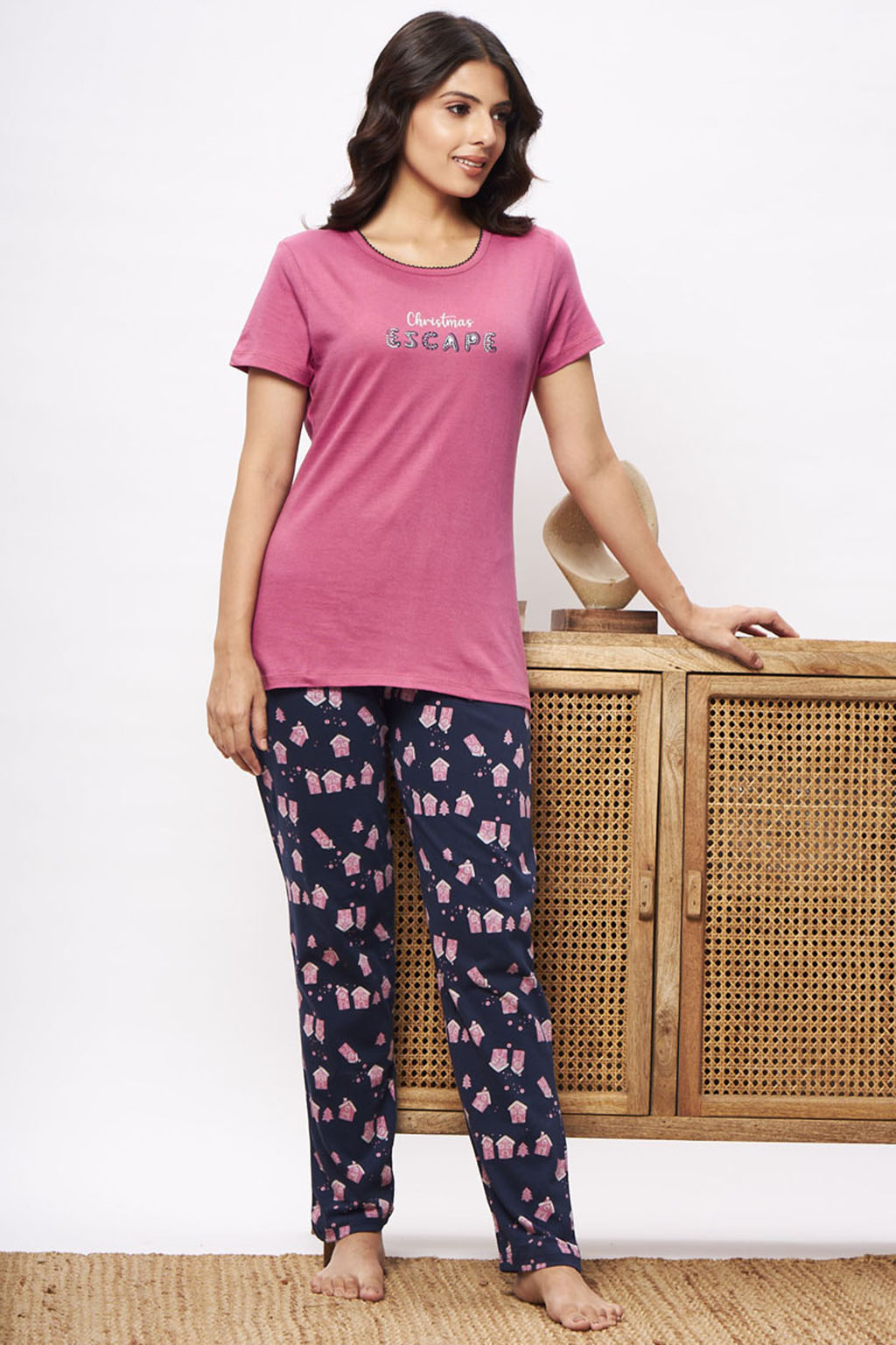 Prairie Knitted cotton Pink T-Shirt - Pyjama set