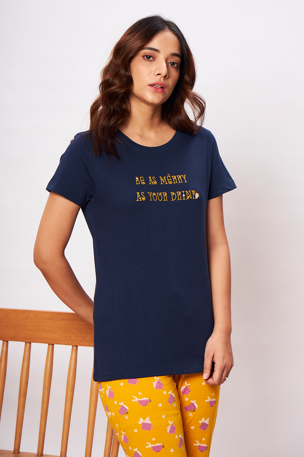 Caprice Knitted cotton Navy T-Shirt - Pyjama set