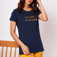 Caprice Knitted cotton Navy T-Shirt - Pyjama set