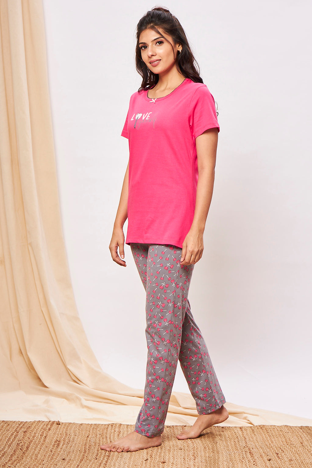 Blush ray Knitted cotton Pink T-Shirt - Pyjama set
