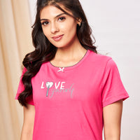 Blush ray Knitted cotton Pink T-Shirt - Pyjama set