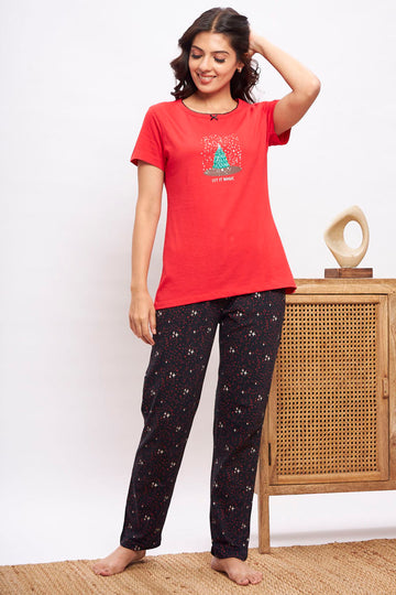 Brunette Knitted cotton Rust T-Shirt - Pyjama set