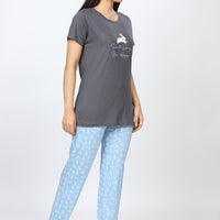 Misty blues Knitted cotton Grey T-Shirt - Pyjama set