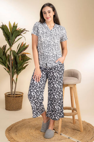 B & B Troupe Black Rayon Shirt Pyjama Set