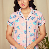 Carnation rayon Pink Shirt - Pyjama Set