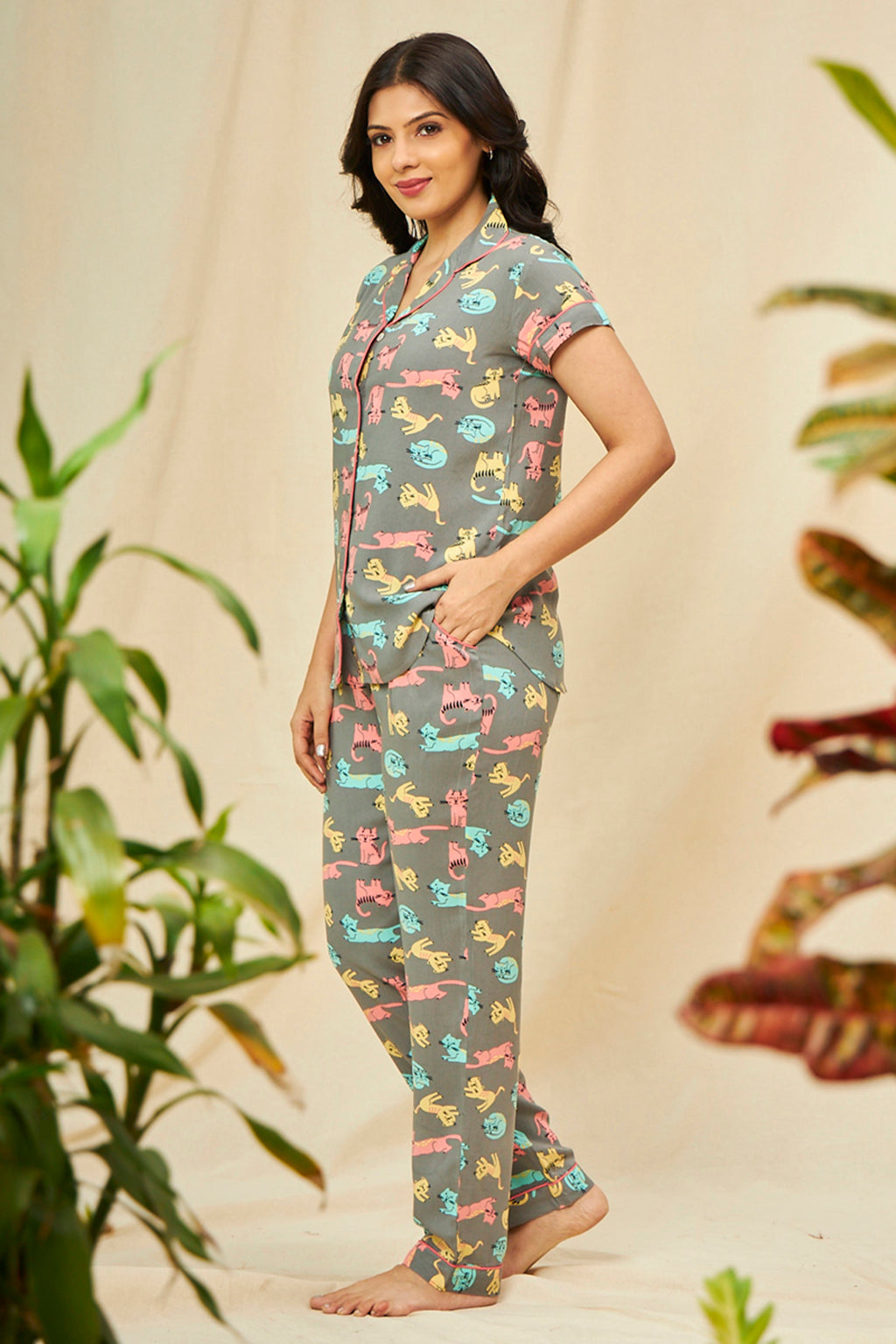 Ashenzy Rayon Grey Shirt - Pyjama Set