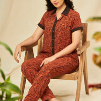 coco mousse Rayon Brown Shirt - Pyjama set