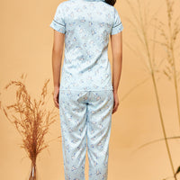 Lazuline Satin Blue Stripes Shirt - Pyjama Set
