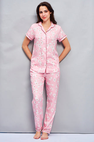 Blush Key Rayon Pink Shirt - Pyjama Set