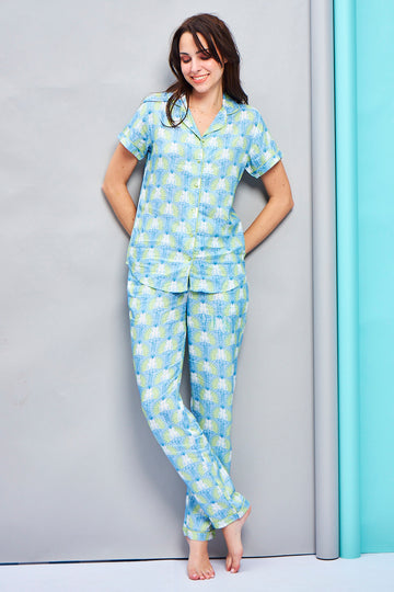 Lovely Daisy Rayon Blue Shirt - Pyjama Set