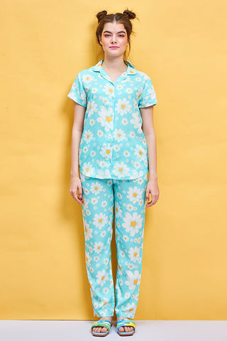 Easy Daisy Rayon Blue Shirt - Pyjama Set