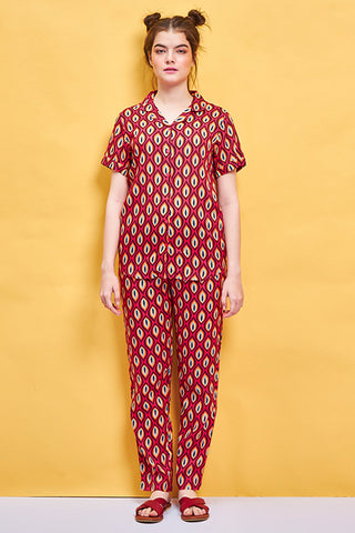 Crimson Spice Rayon Pink Shirt - Pyjama Set