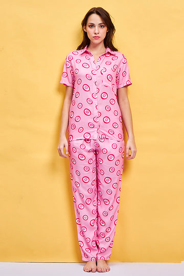 Pink Eye Rayon Pink Shirt - Pyjama Set
