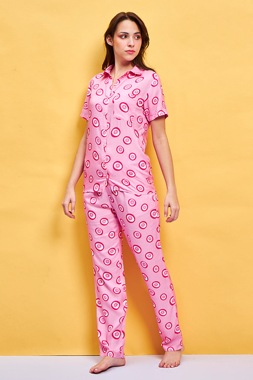 Pink Eye Rayon Pink Shirt - Pyjama Set