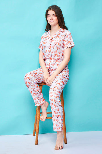 Lone Smitten Rayon Lilac Shirt - Pyjama Set