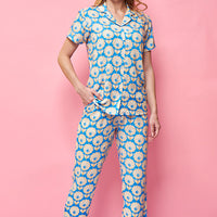 Deal Darlings  Rayon Blue Shirt - Pyjama Set