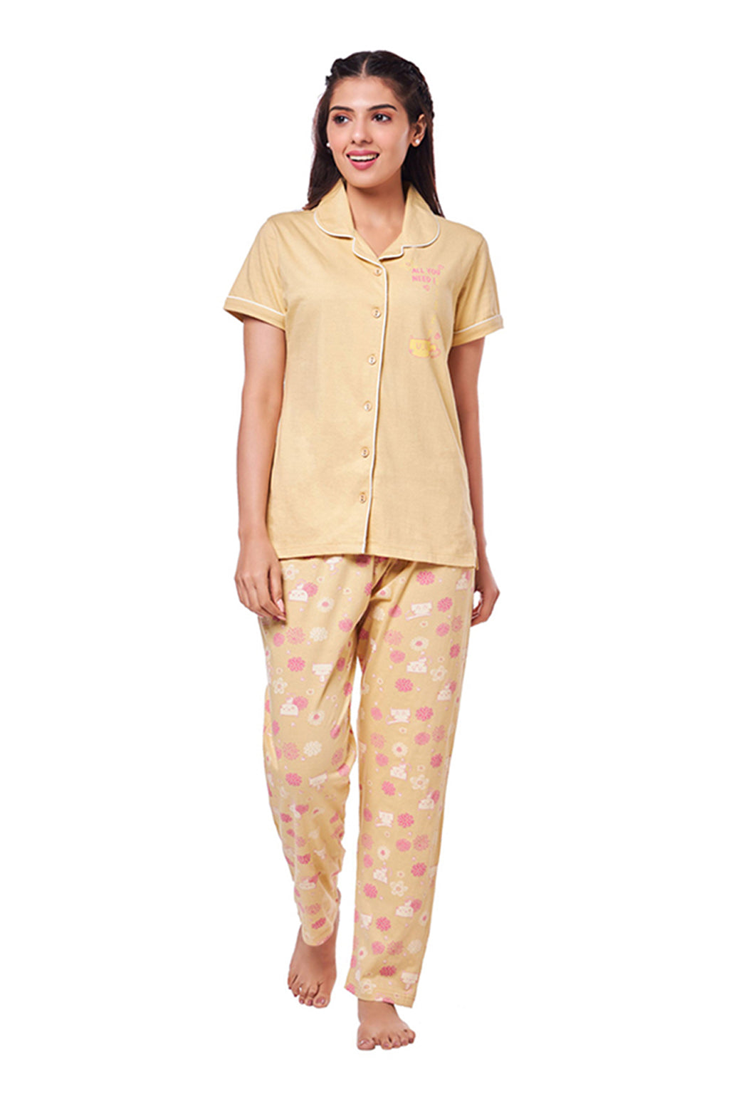 Corolla Yellow Knitted Cotton Shirt - Pyjama