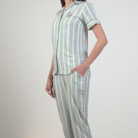 Love Streaks Green Rayon Shirt Pyjama Set