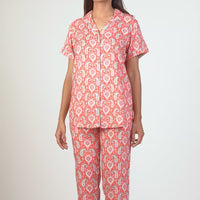 Dian Coral Rayon Shirt - Pyjama Set