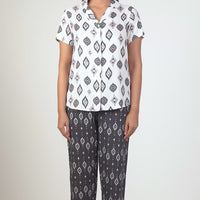 Kaleidoscopic Black Rayon Shirt Pyjama Set