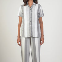 Stripy Ornate Grey Rayon Shirt - Pyjama Set