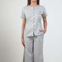 Cloud Braids Grey Cotton Shirt - Pyjama Set