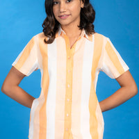 Stripy Ornate Peach Rayon Shirt - Pyjama Set