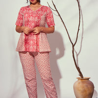 Cordelia Red Cotton Shirt Pyjama Set