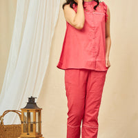 Gemma Red Cotton Shirt Pyjama Set