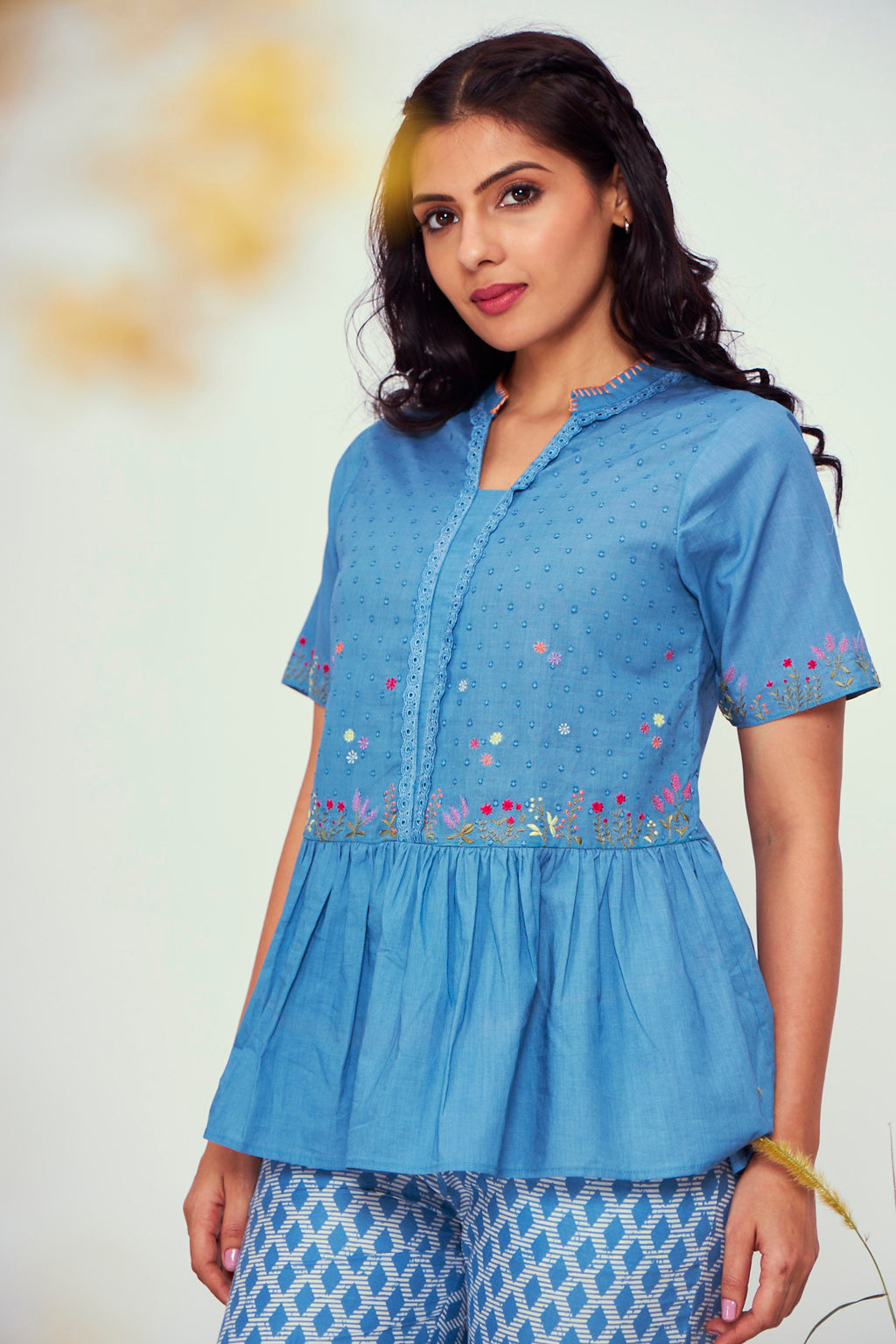Greta Blue Cotton Shirt Pyjama Set