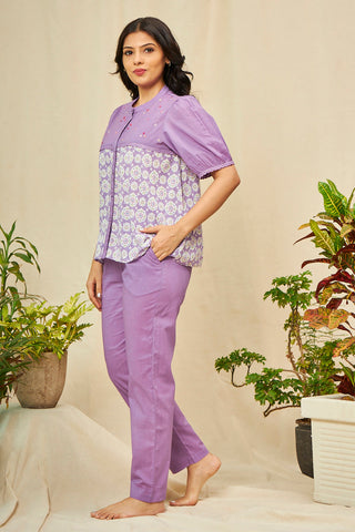 Hyacinth Purple Cotton  Shirt-Pyjama Set