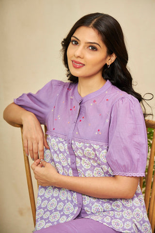 Hyacinth Purple Cotton  Shirt-Pyjama Set
