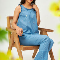 Juvela Blue Cotton Shirt Pyjama Set