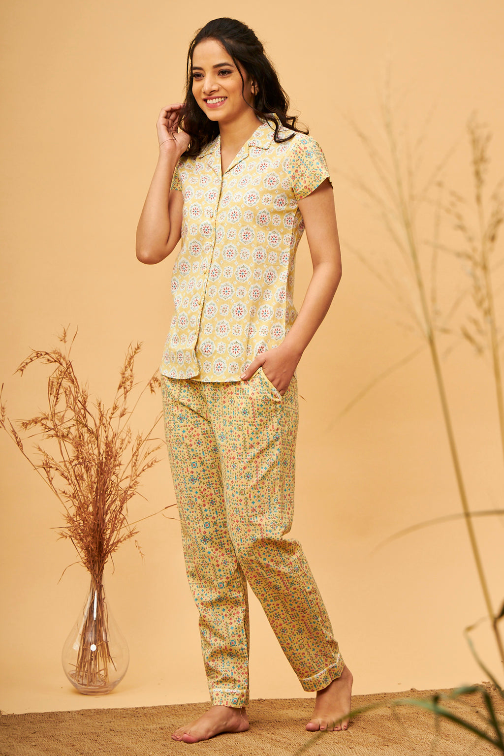 Maisie Yellow Cotton Shirt - Pyjama Set