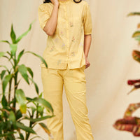 Sapphire Yellow Cotton Shirt Pyjama Set